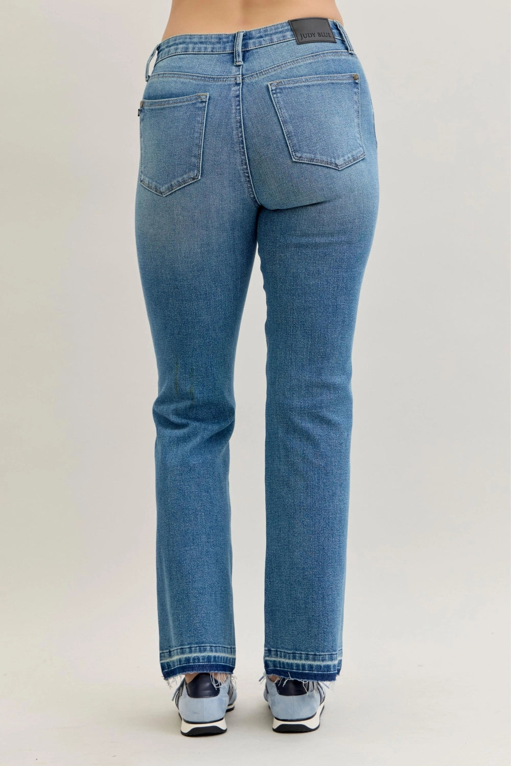 Back view Mid -Rise Slim Bootcut Tummy Control Release Hem