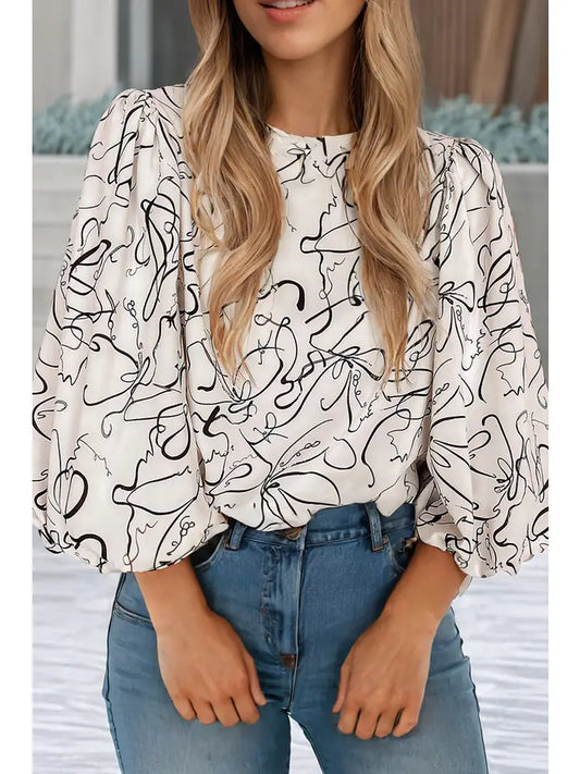 Abstract Print Balloon Sleeve