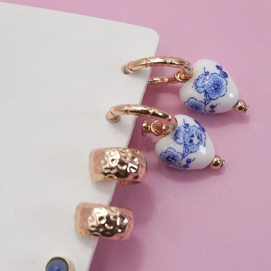 Blue Ceramic Porcelain Trio Earring Set