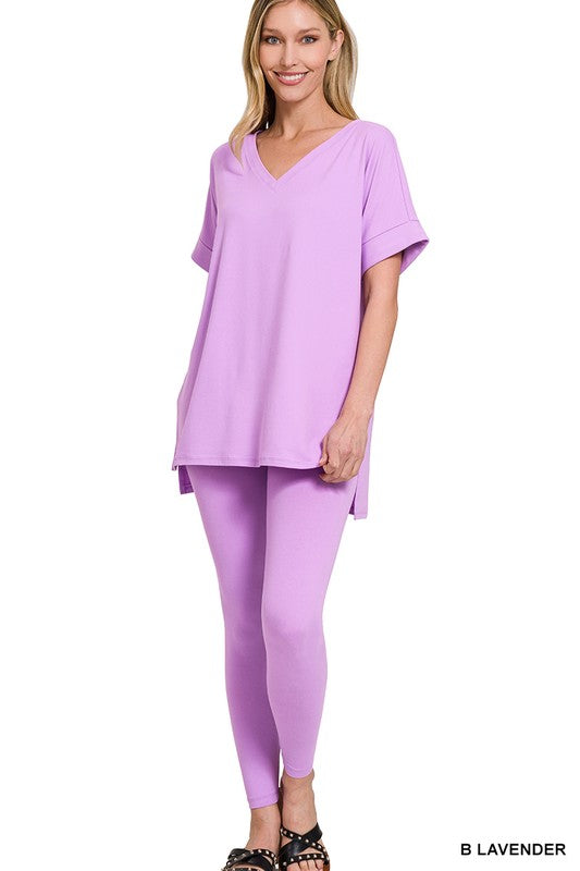 V- Neck Brushed Microfiber Set