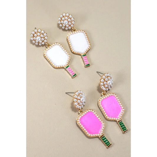 Pickleball Pearl Racket Earrings