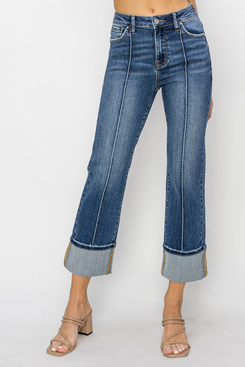 RISEN Cuffed High Rise Straight Jeans