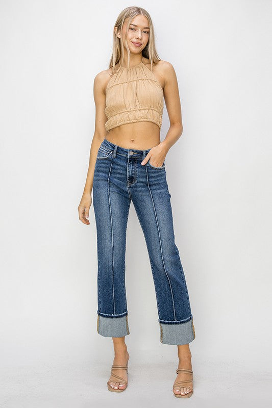 RISEN Cuffed High Rise Straight Jeans