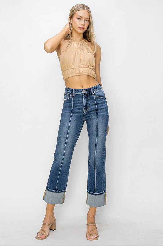RISEN Cuffed High Rise Straight Jeans