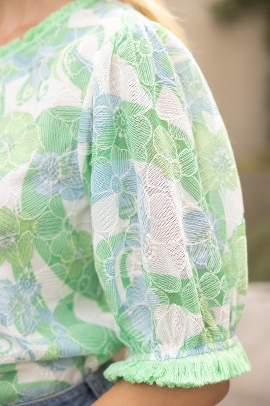Mint Julep Mood Printed Lace Top