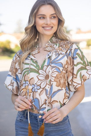 Driftwood Blossoms Lace Detailed Top