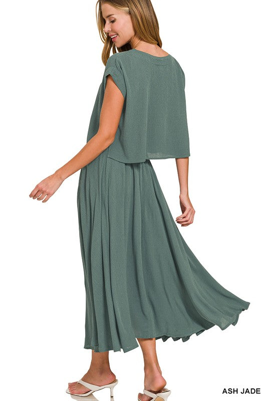 Woven Crinkle Gauze Top & Skirt Set