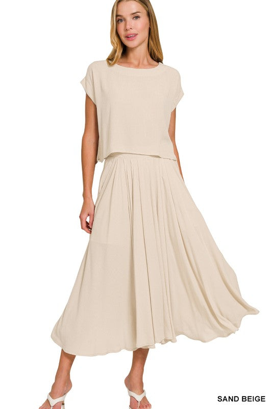 Woven Crinkle Gauze Top & Skirt Set