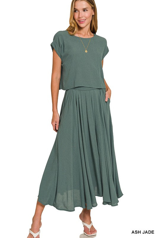 Woven Crinkle Gauze Top & Skirt Set