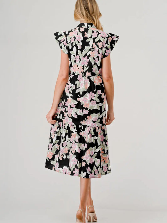Poplin Floral Print Midi Dress