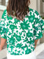 Green Floral Print Ruffle Sleeve