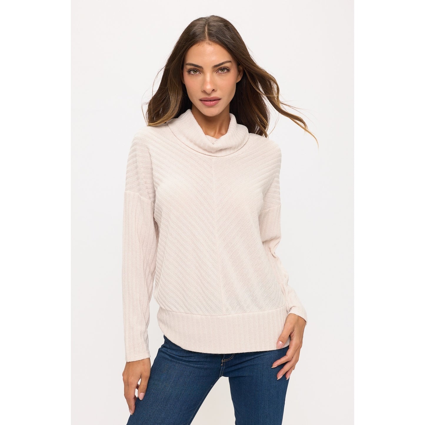 Rib Knit Cowl Neck Top