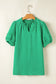 Front View Bright Green Textured Puff Short Sleeve Notched V Neck Blouse