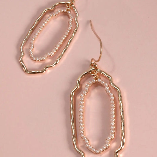 Two Oval Pearl Hammered Drop Earrings
