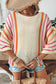 Striped Wide Sleeve Lightweight Knit Sweater ; neutral, orange & pink
