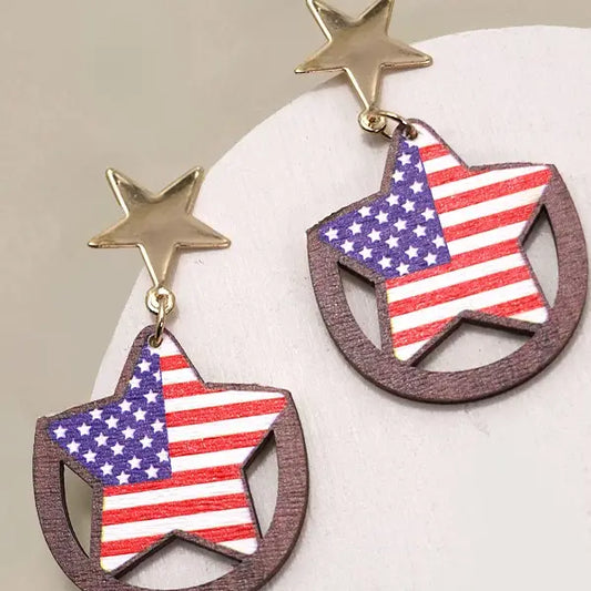 4th of July Flag Wood Earrings