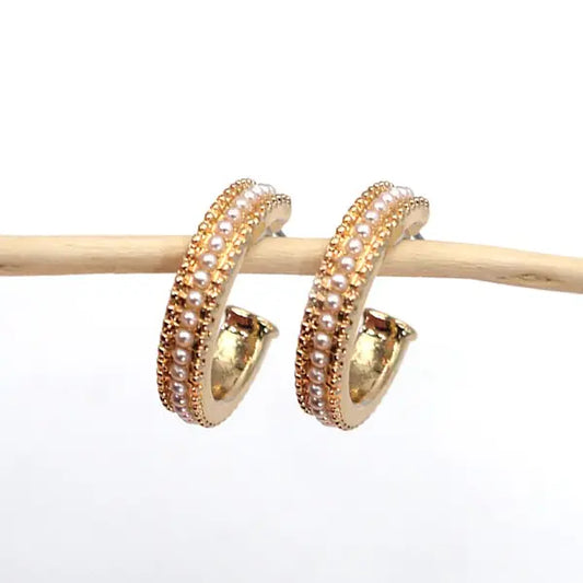 Pearl Studded Hoop Earrings