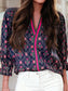 Contrast V Neckline Bracelet Sleeve Floral Blouse
