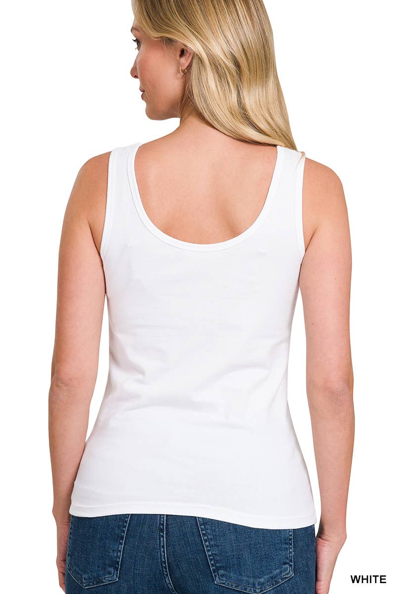 Back View Cotton Tank Top White