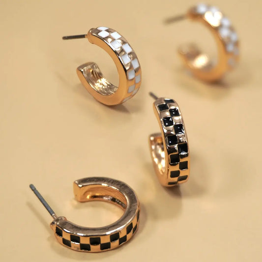 Mini Checker Hoop Earrings