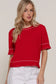 Short Sleeve Round Neck Sweater with Contrast Color Stitch