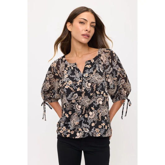 Floral Split Neck Pheasant Top