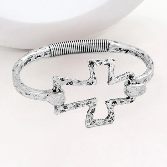 Hammered Metal Cross Bangle Bracelet