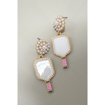 Pickleball Pearl Racket Earrings
