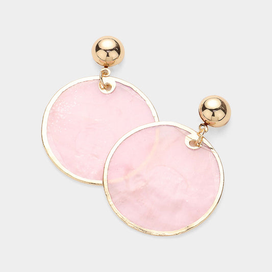 Mother of Pearl Disc Dangle Earrings