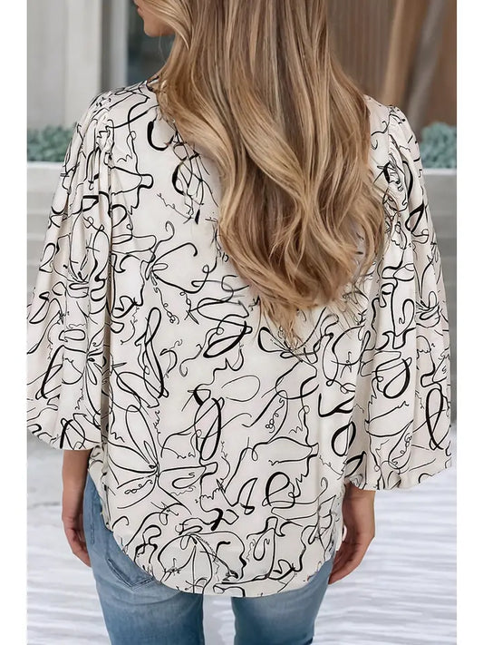 Abstract Print Balloon Sleeve