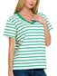 Green Striped V-Neck Tee