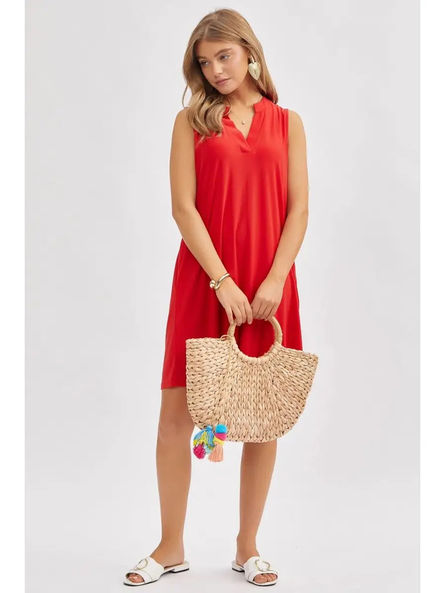 Solid Color Wrinkle-Free Sleeveless Dress