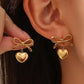 18K Stainless Steel Bow Heart Earrings
