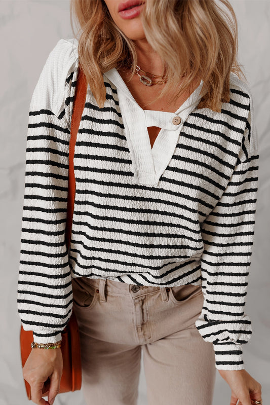 Stripe Hooded Long Sleeve Top