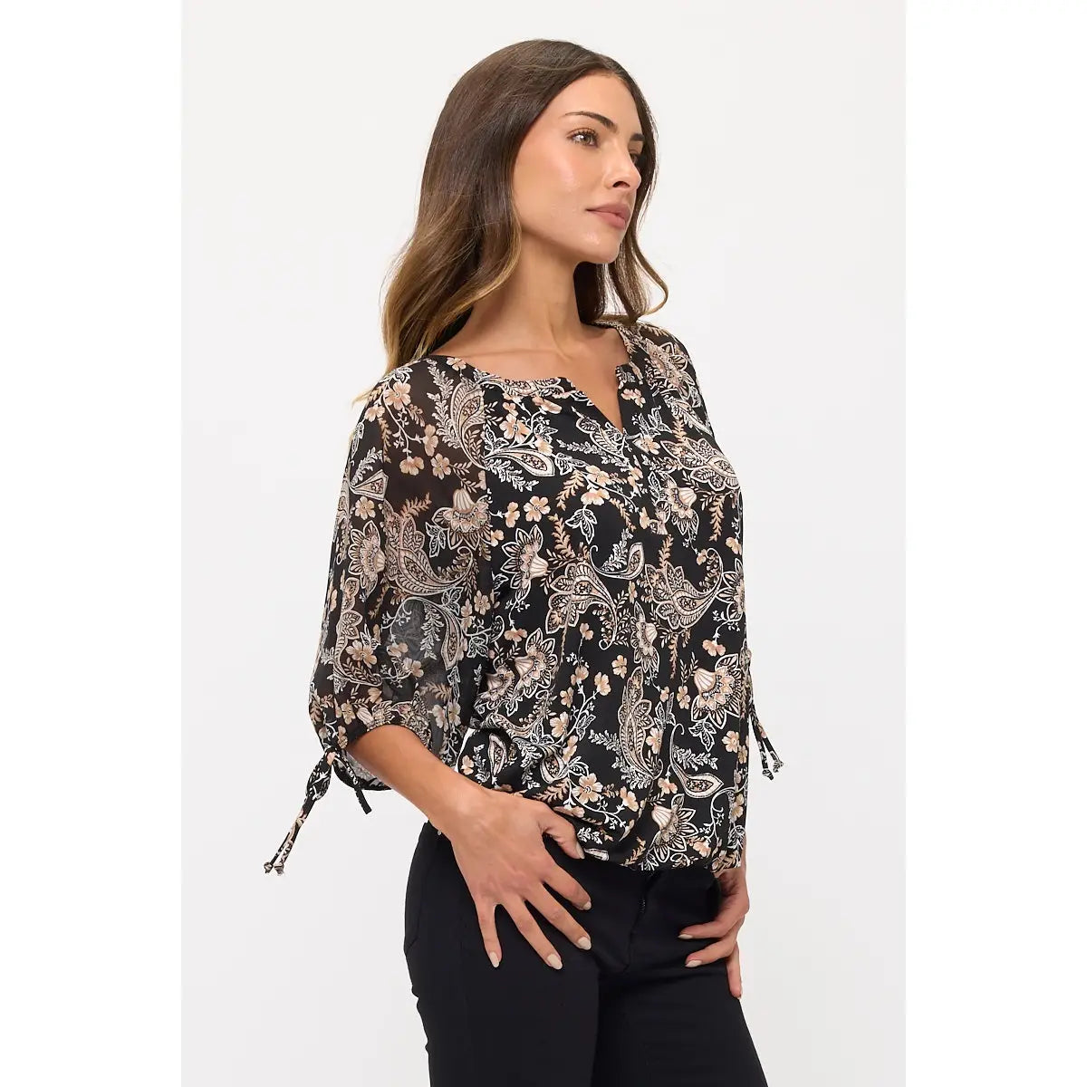 Floral Split Neck Pheasant Top