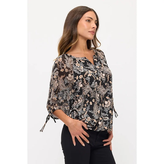 Floral Split Neck Pheasant Top