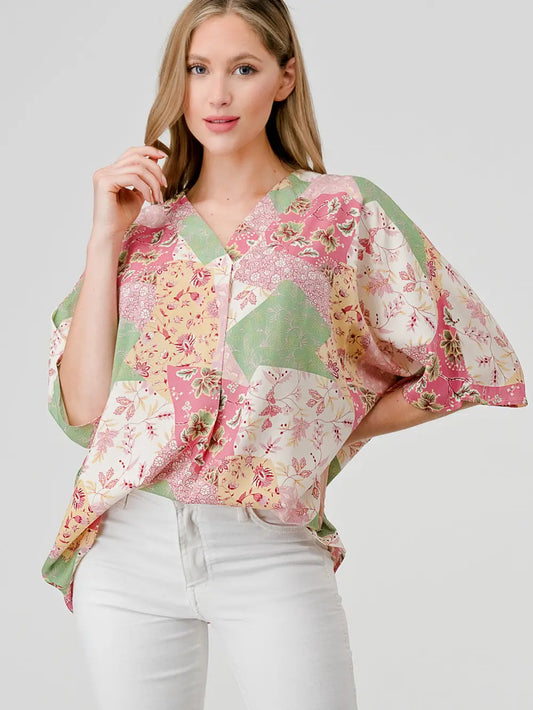 Short Sleeve Oversized Patchwork Top