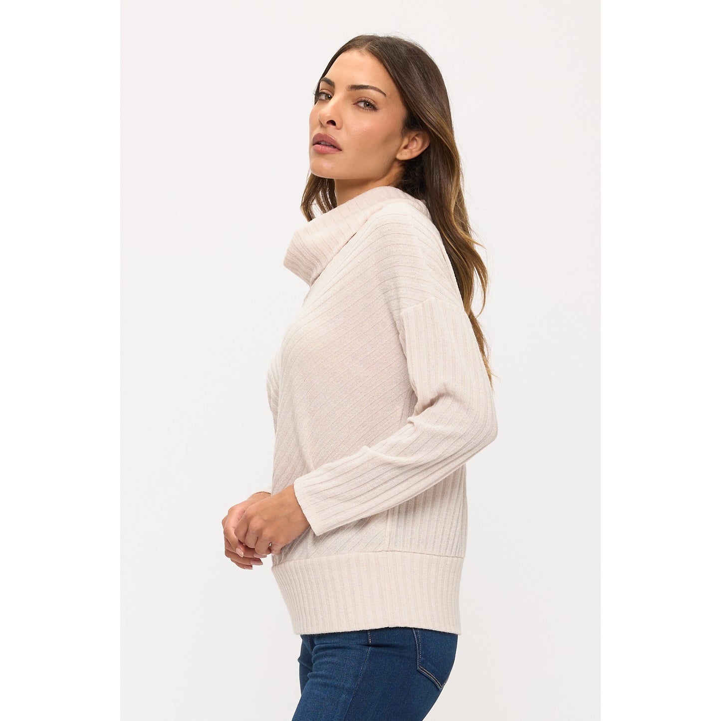 Rib Knit Cowl Neck Top