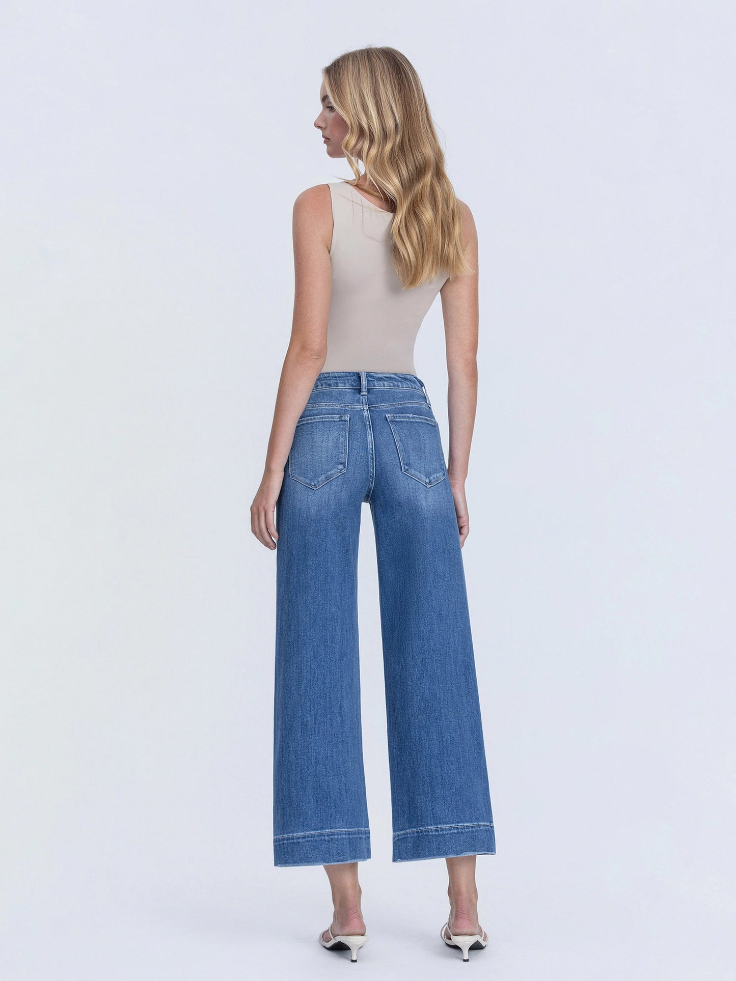 Back View Flying Monkey Medium Dark Wash High Rise Crop Wide Leg Jeans