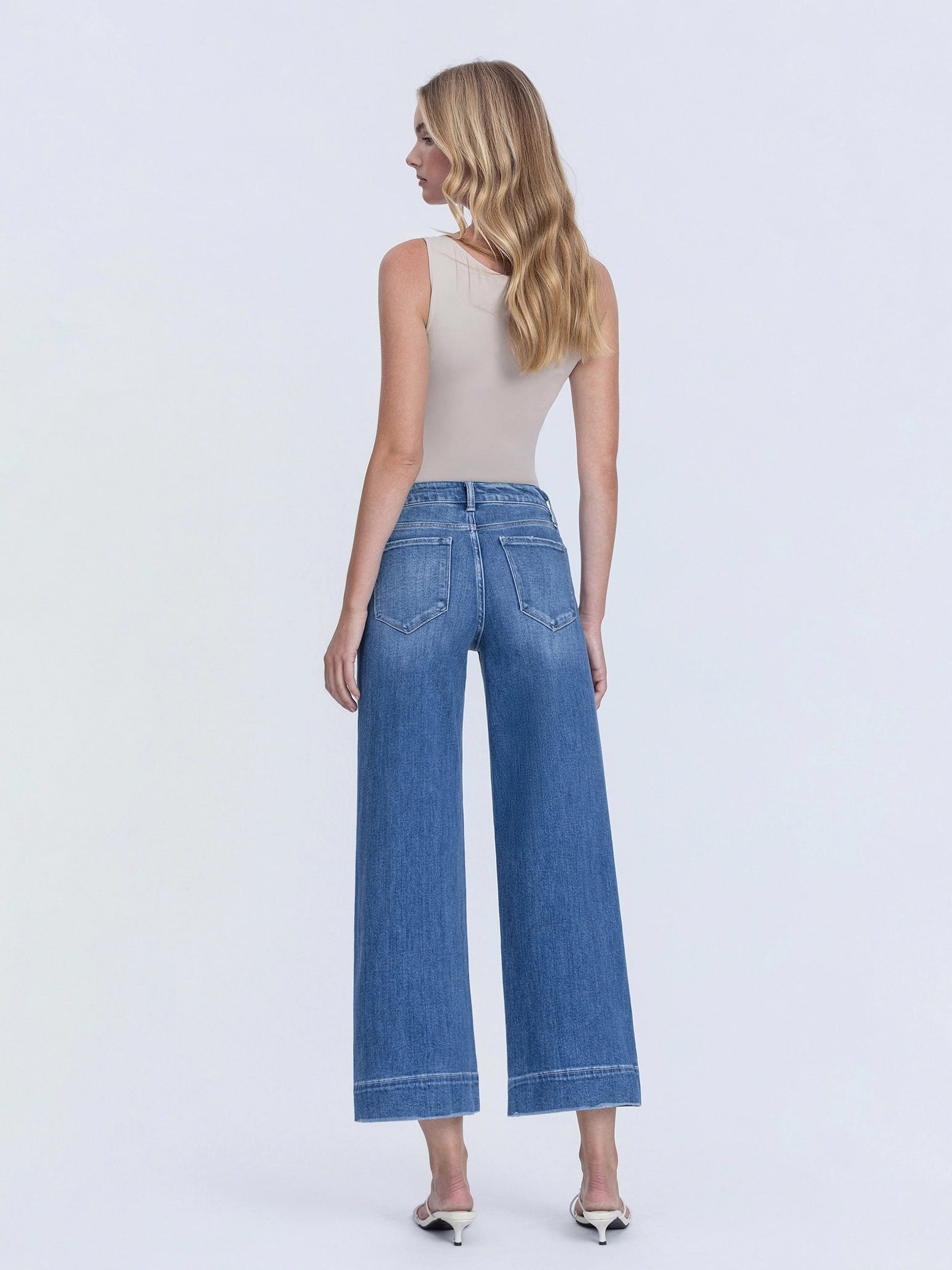 Back View Flying Monkey Medium Dark Wash High Rise Crop Wide Leg Jeans