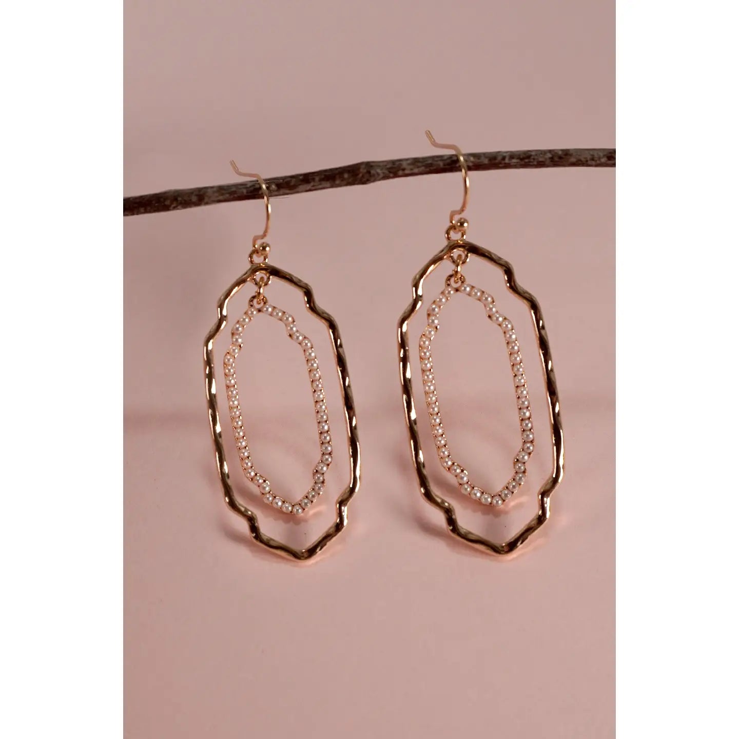 Two Oval Pearl Hammered Drop Earrings