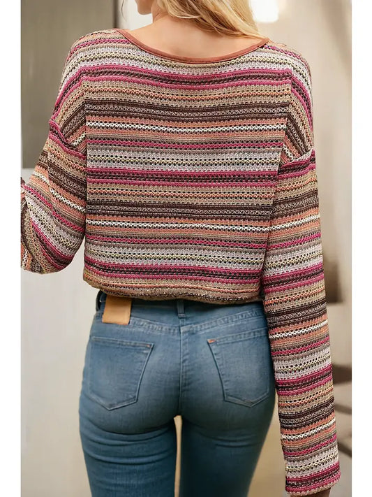 Striped Wide Cropped Long Sleeve Top