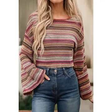 Striped Wide Cropped Long Sleeve Top