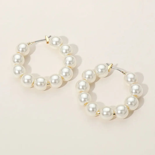 Pearl Beaded Hoop Earrings