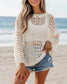 Open Knit Drop Shoulder Bracelet Sleeve Sweater
