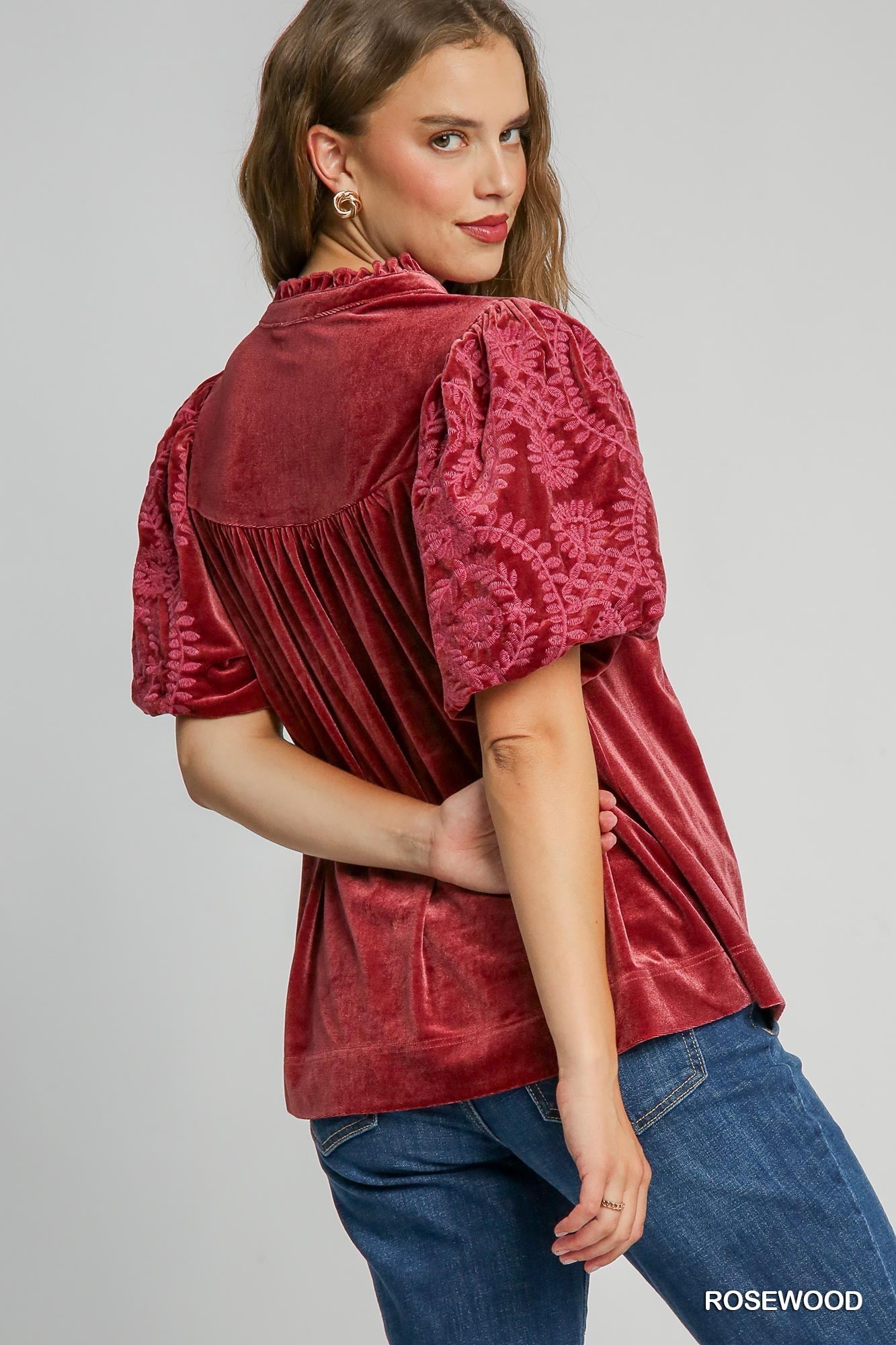 Velvet Wishes Embroidered Sleeve Top