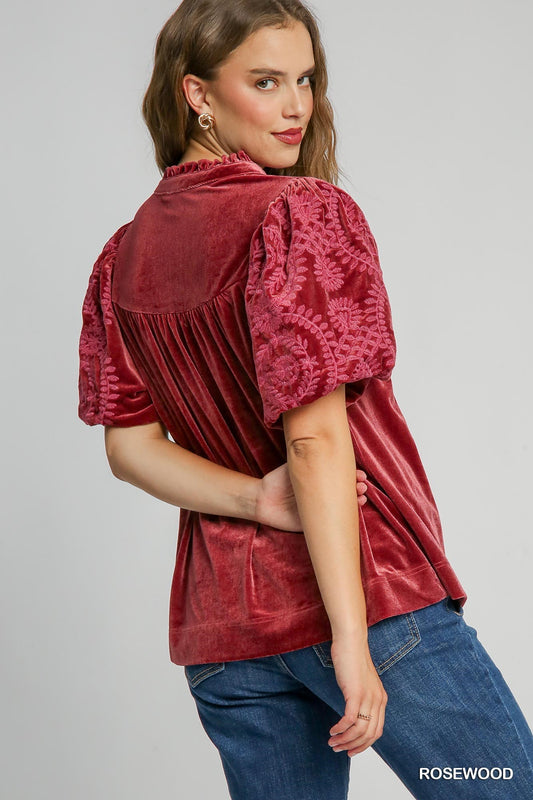 Velvet Wishes Embroidered Sleeve Top