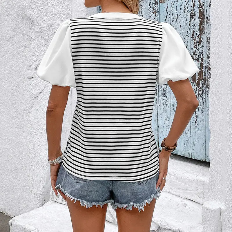 Short Sleeve Striped Knit Tee