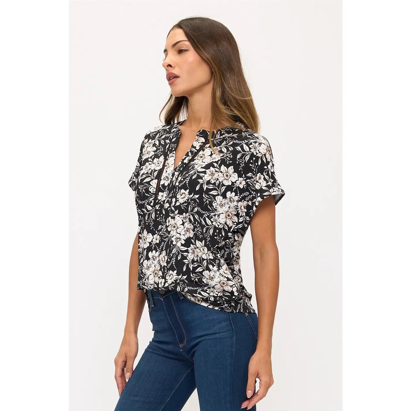 Floral Print Lattice Dolman