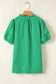 Back View Bright Green Textured Puff Short Sleeve Notched V Neck Blouse